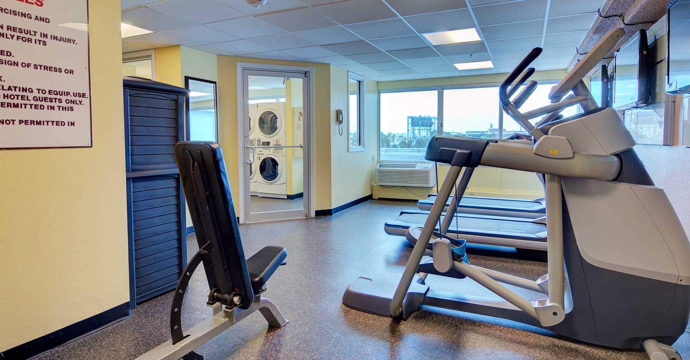 fitness center view of whole room and treadmills