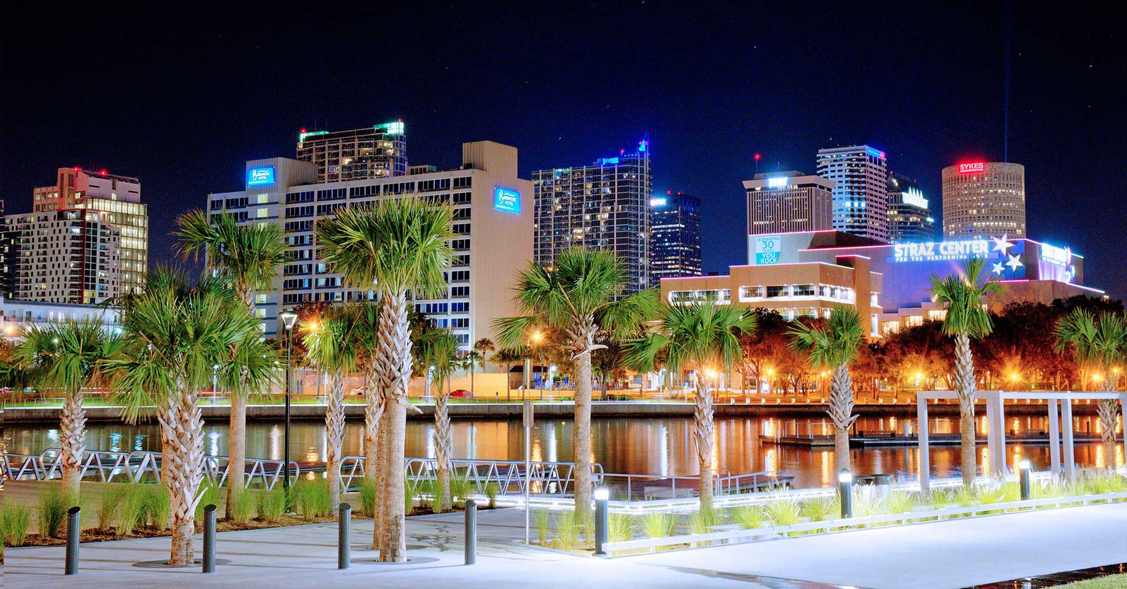 night view of hotel from across hillsborough river