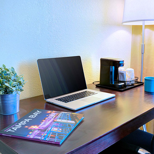 Standard One-King Guest Room, Spacious Work Desk with Lamp Detail