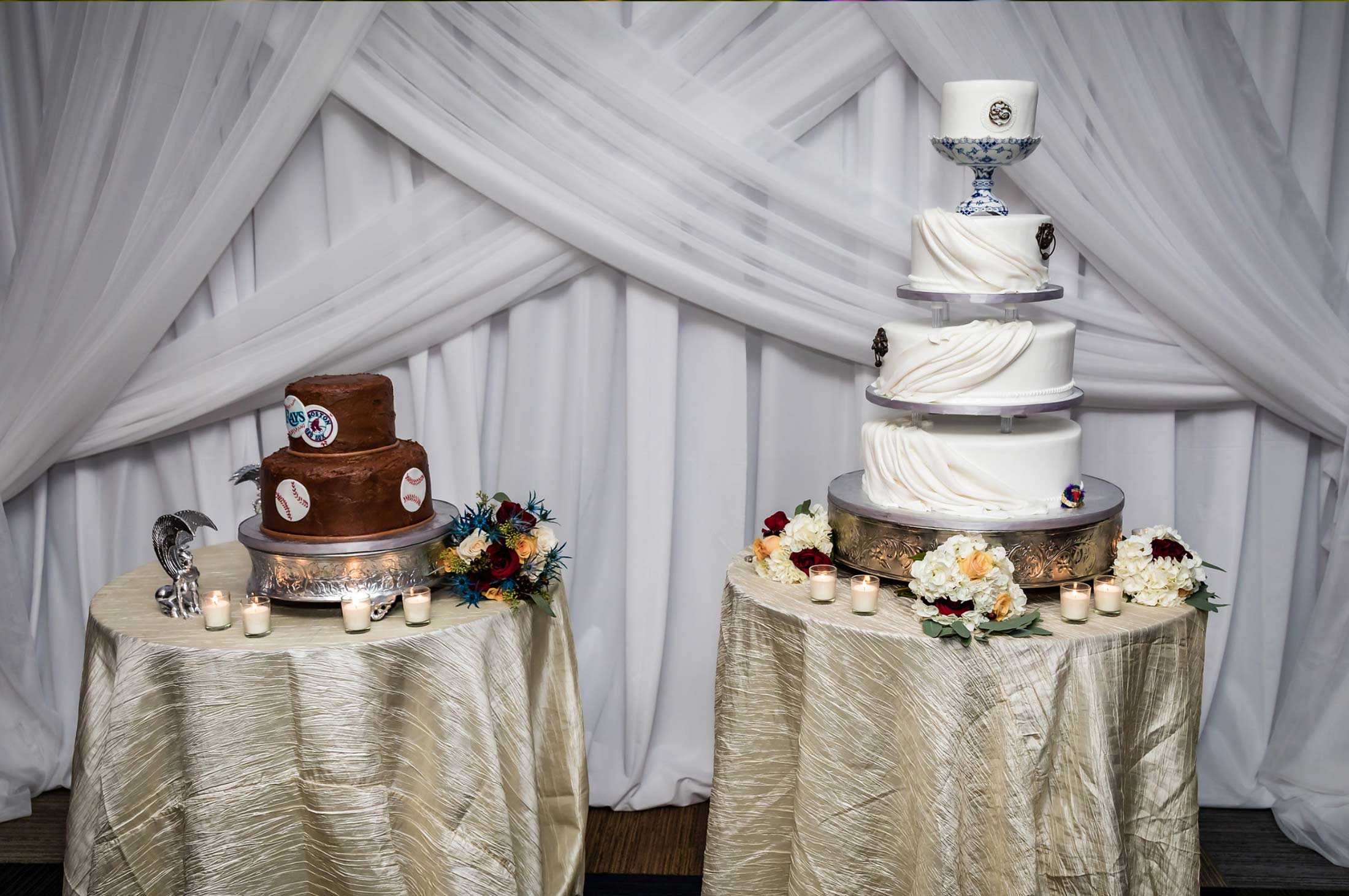 chocolate grooms cake and 4 tier wedding cake